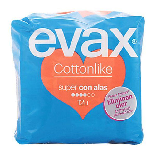 Assorbenti Super con Ali Cotton Like Evax (12 uds) - New Shop Generation